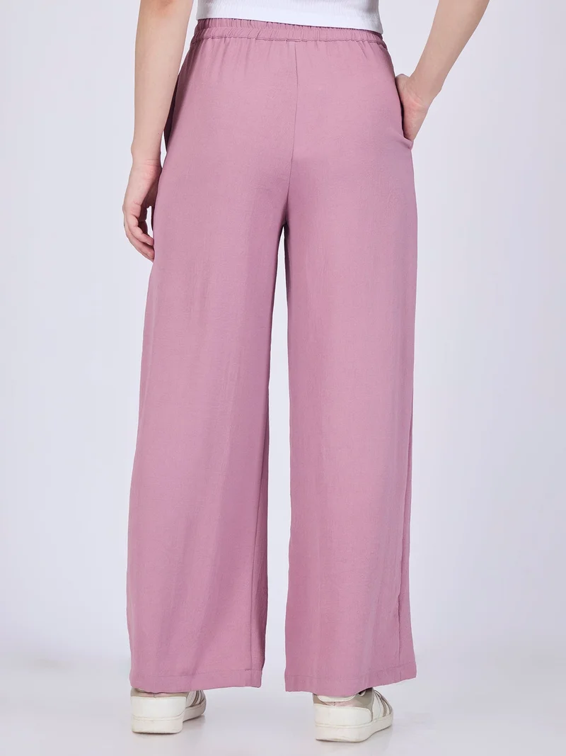 Outzidr pink Pink Mid Waisted Wide Leg Trousers for Women | Best Price UAE